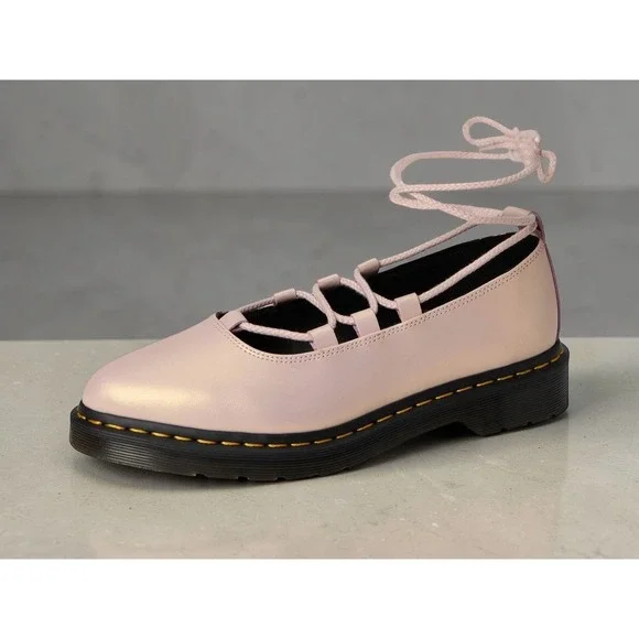 Dr Martens Elphie II Powder Pink Iridescent Leather Ballet Flat Shoes Women's 9 - Picture 6 of 9